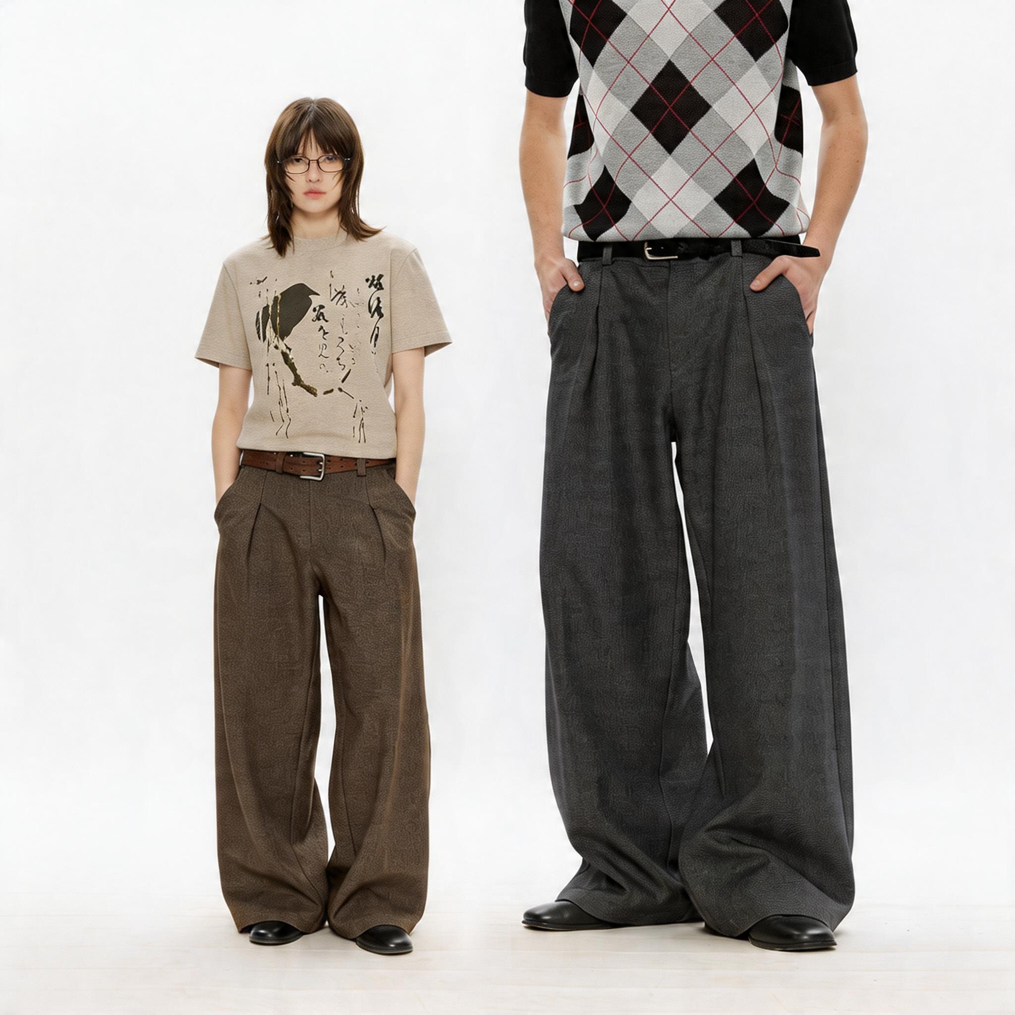 Men's Wool Houndstooth Pleated A-Line Pants