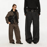 Wide Leg Pleated Wool Houndstooth Pants