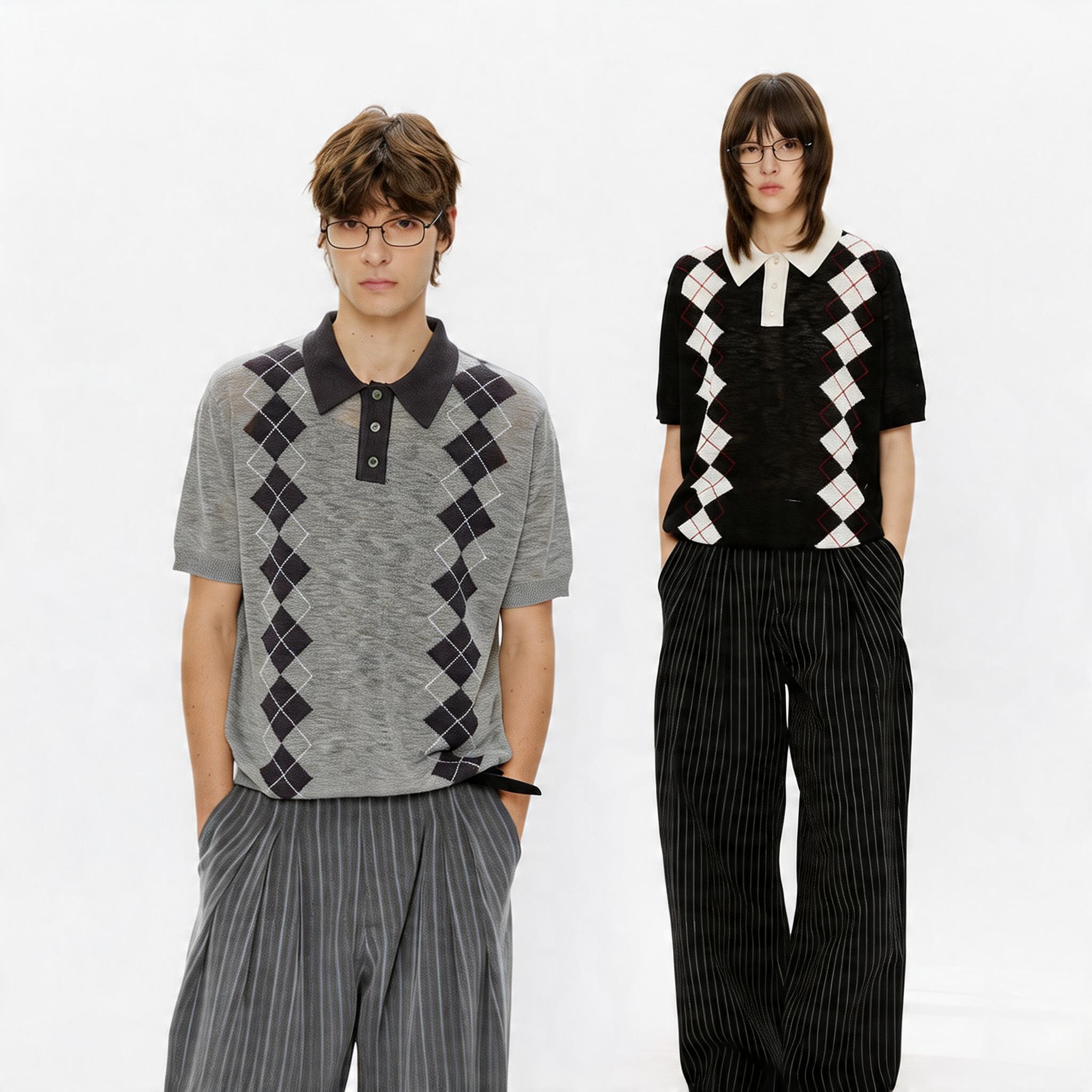 Men's Summer Contrast Diamond Knit Polo