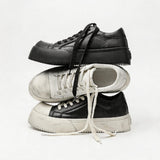 Unisex Distressed Low-Top Leather Platform Sneakers