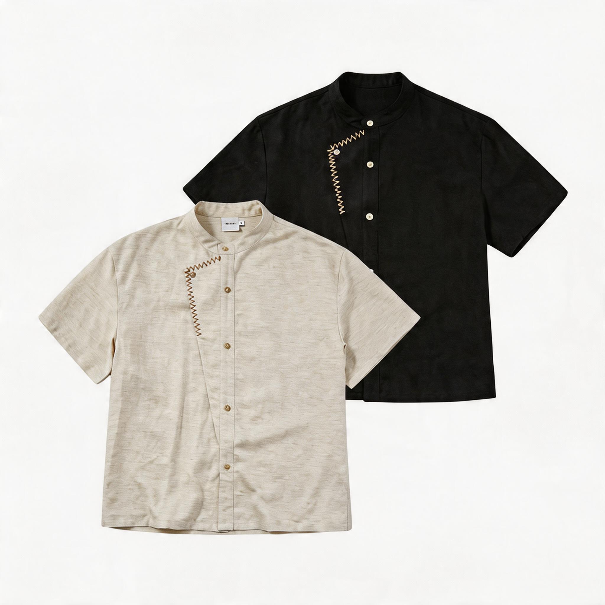 Contrast False Placket Short Sleeve Shirt