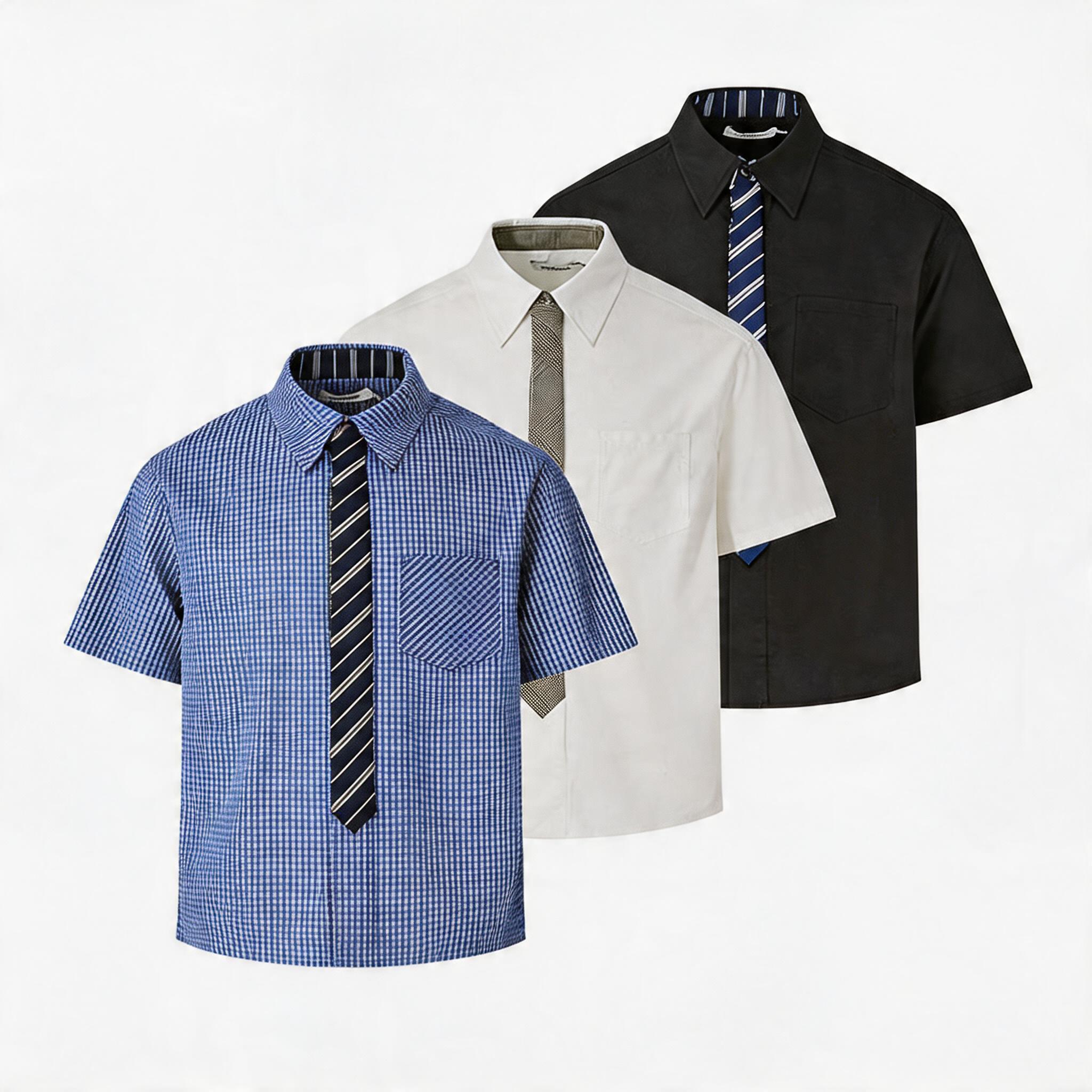 Striped And Houndstooth Short-Sleeved White Shirt