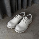 Distressed White Suede Platform Derby Shoes