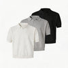 Wheat Jacquard V-Neck Knit Polo Tee