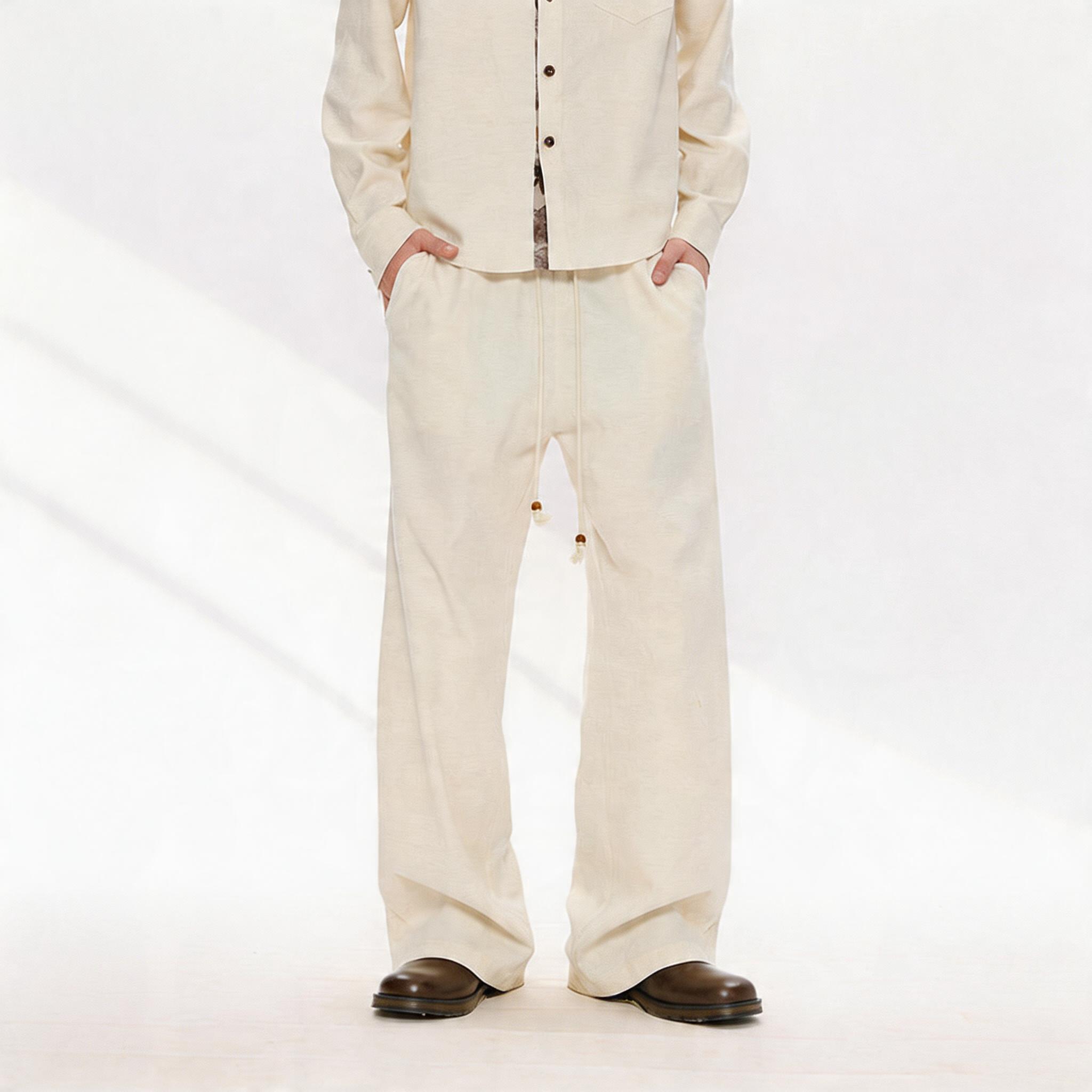 Straight Leg Drawstring Linen Tencel Pants