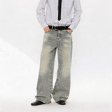Washed Blue Gray Straight Leg Jeans