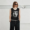 Men's Sleeveless Printed Linen-like Zip Vest
