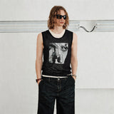 Men's Sleeveless Printed Linen-like Zip Vest