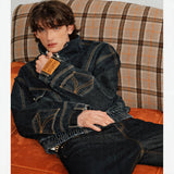 Men's Washed Denim Stand Collar Jacket