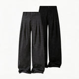 Brushed Velvet Pleated Loose Straight Pants