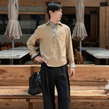 Long-Sleeve Layered V-Neck Color-Block Plaid Shirt