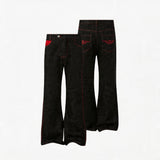 Men's Embroidered Flared Raw Denim Jeans