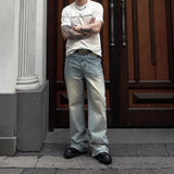 Ice Blue Washed Flared Cotton Jeans