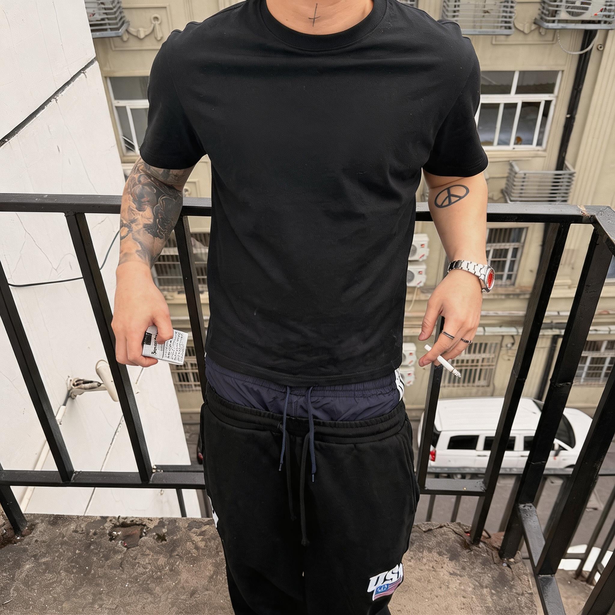 Black Minimalist Slogan Cotton Tee