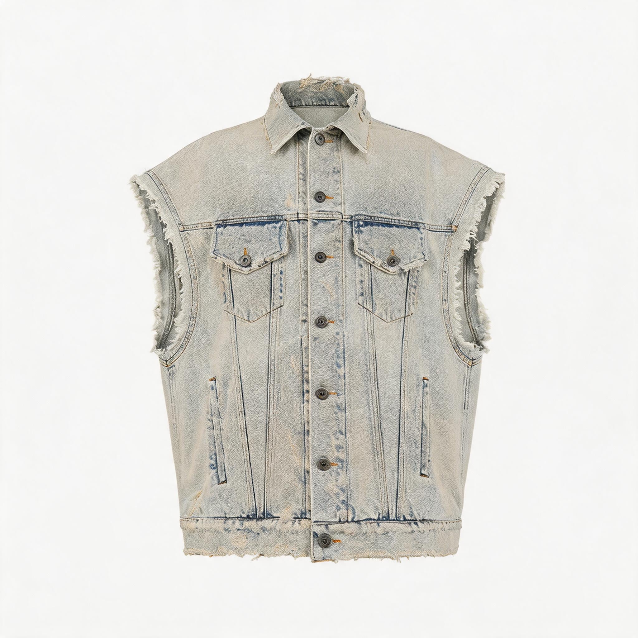 Oversized Wasteland Distressed Denim Vest