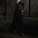 Embroidered Devil Straight-Leg Denim-Style Terry Sweatpants
