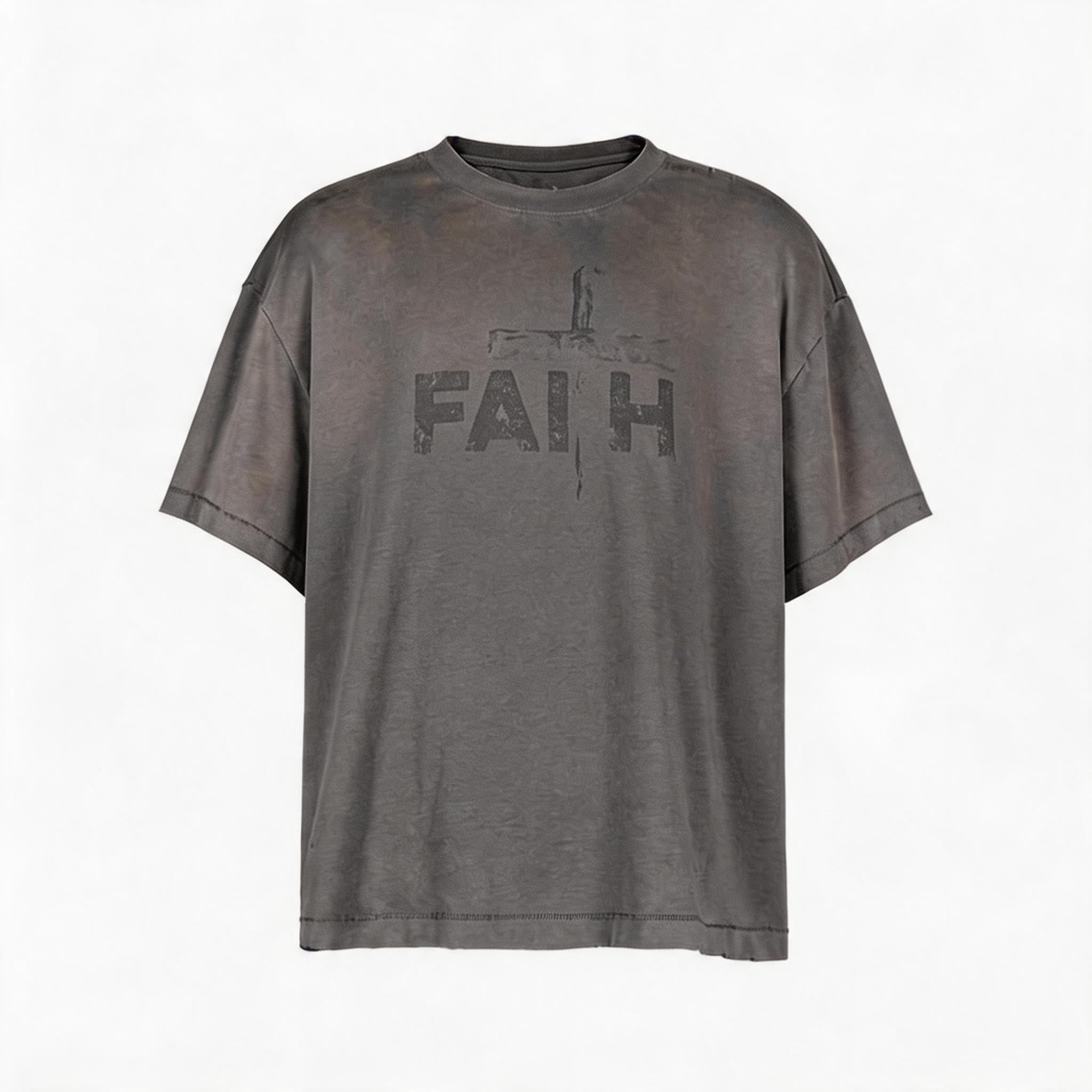 Washed Gray Distressed Vintage Print Tee