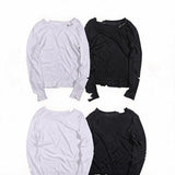 Distressed Button Slim Knit Long-Sleeve Tee