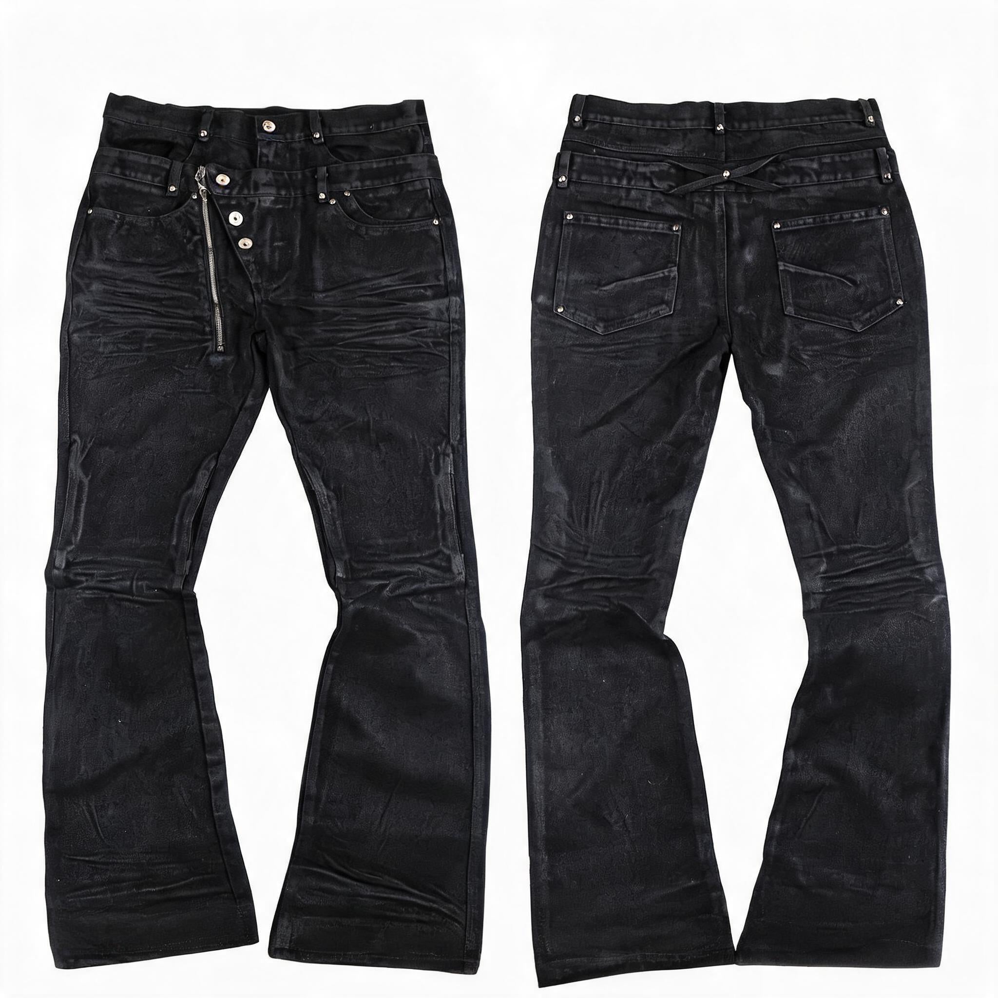 Double Waist Waxed Whiskered Skinny Jeans