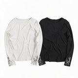 Fitted Long-Sleeve Cuff Script Print Tee