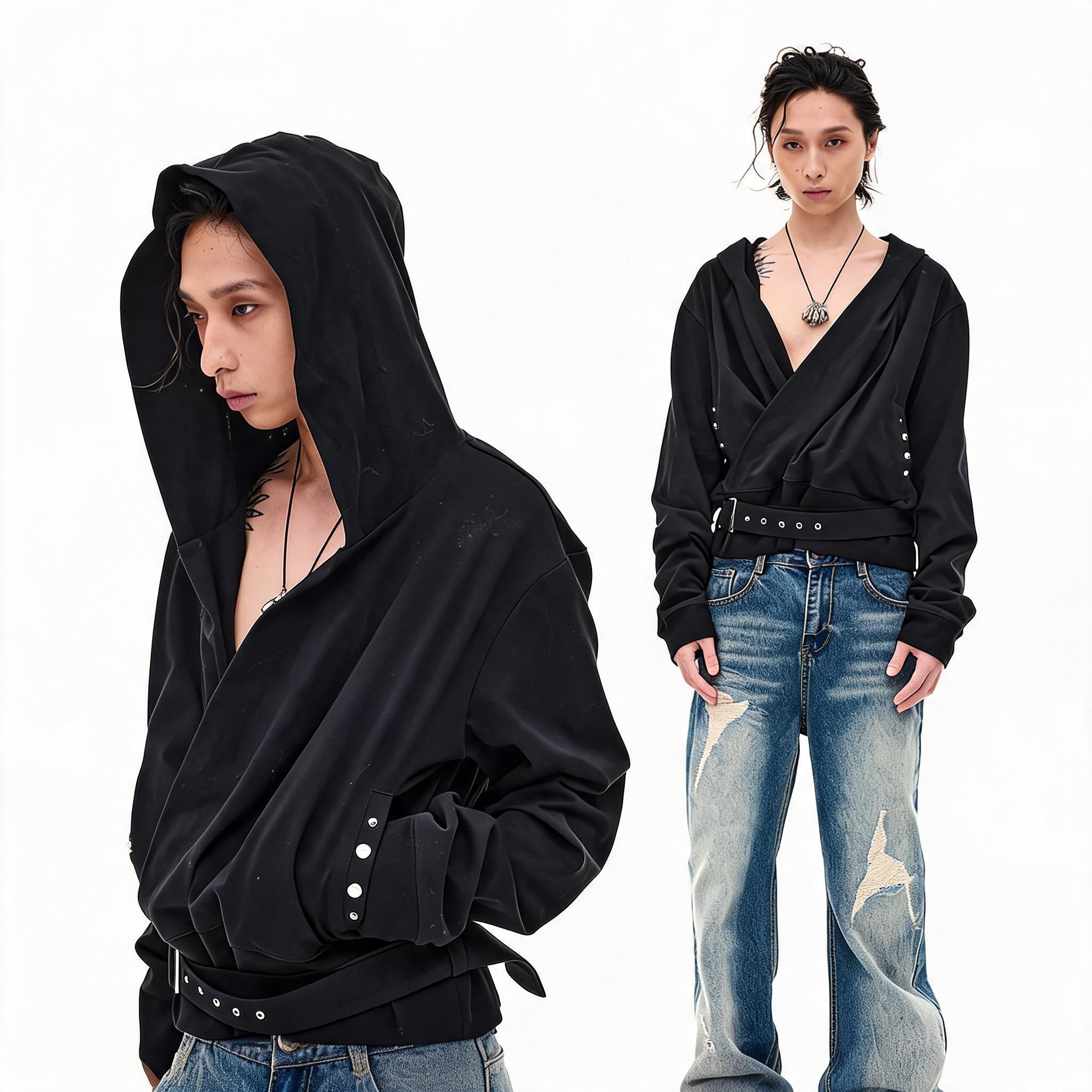 Detachable Strap Deep V Hoodie