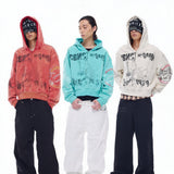 Tri-color Washed Distressed Embroidered V-neck Hoodie