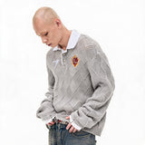 Argyle Knit Wool Blend Polo Sweater