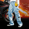 Asymmetric Tie-dye Washed Blue Flare Jeans