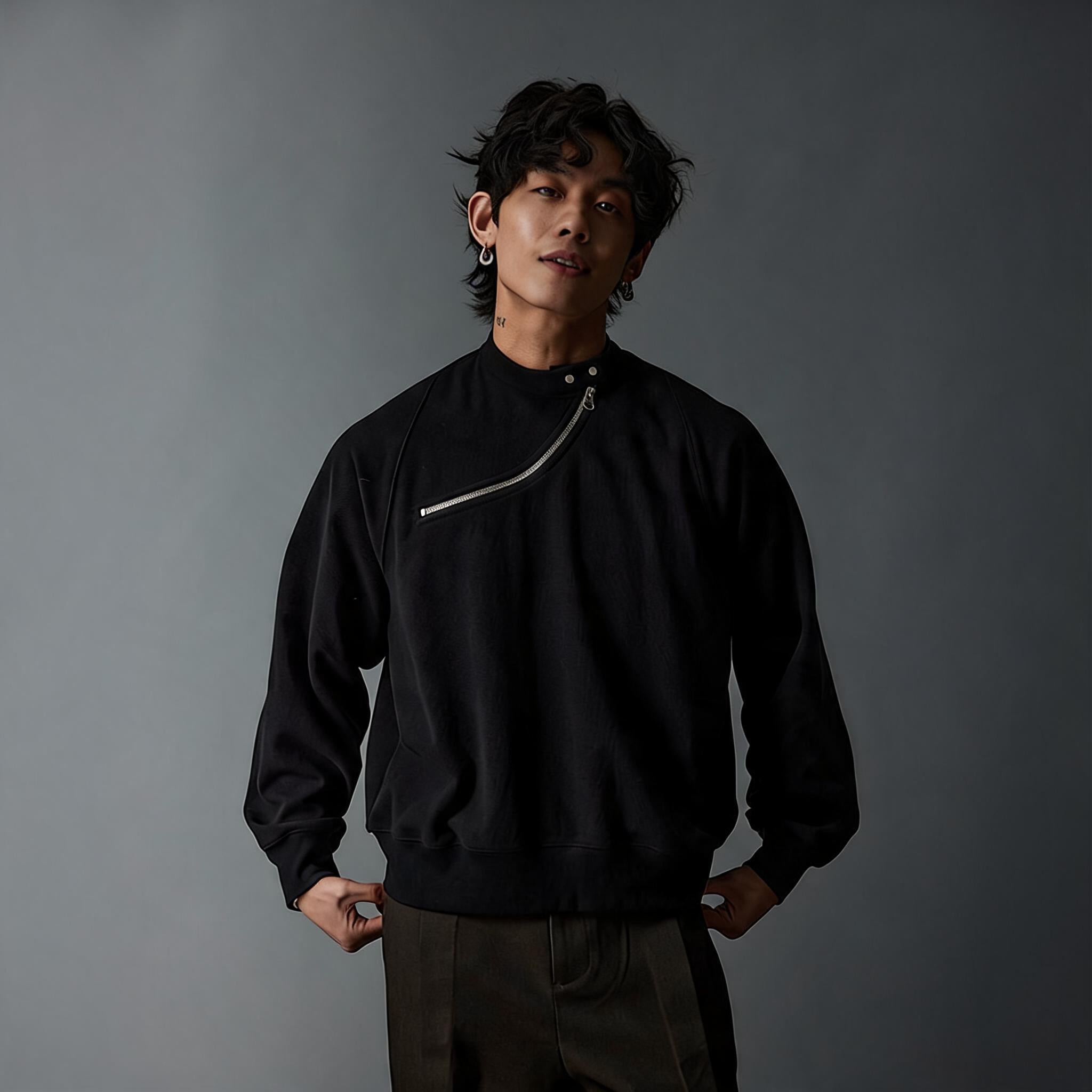 Men's Solid Waffle Mock Zip Sweatshirt