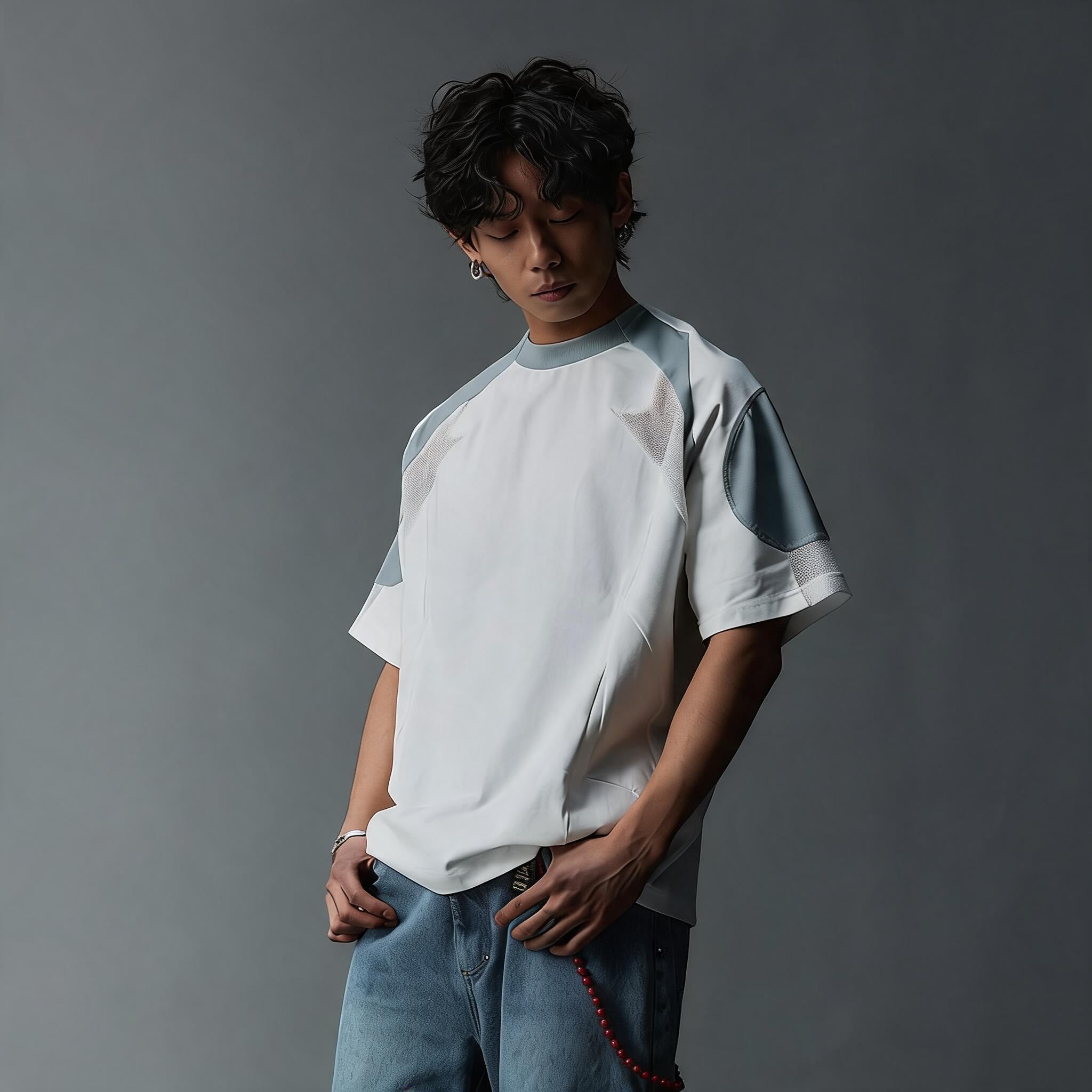 Two-Tone Washed Mesh Patchwork Tee