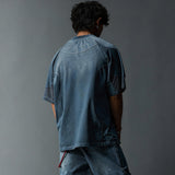 Two-Tone Washed Mesh Patchwork Tee