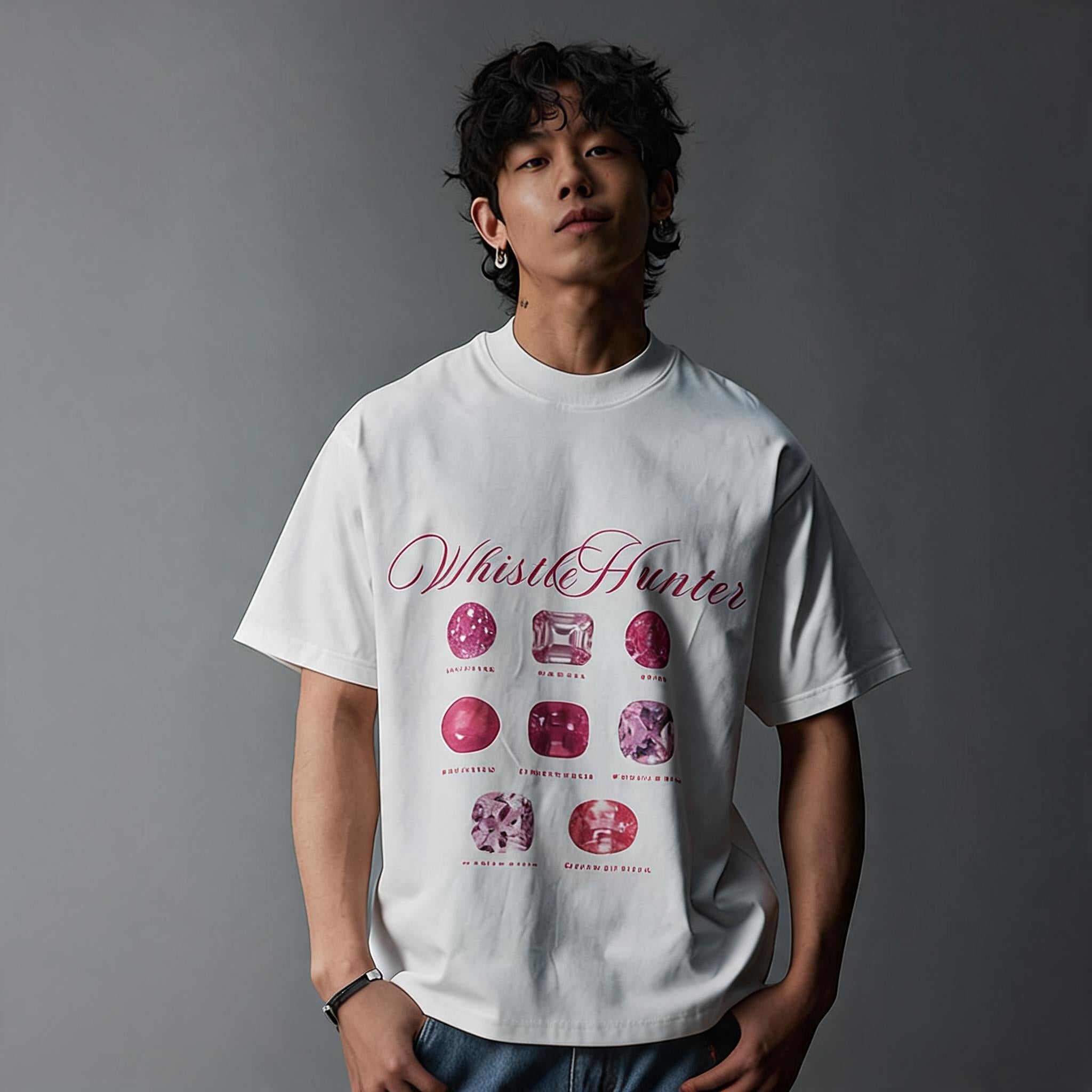 Vintage Loose White Pink Diamond Tee
