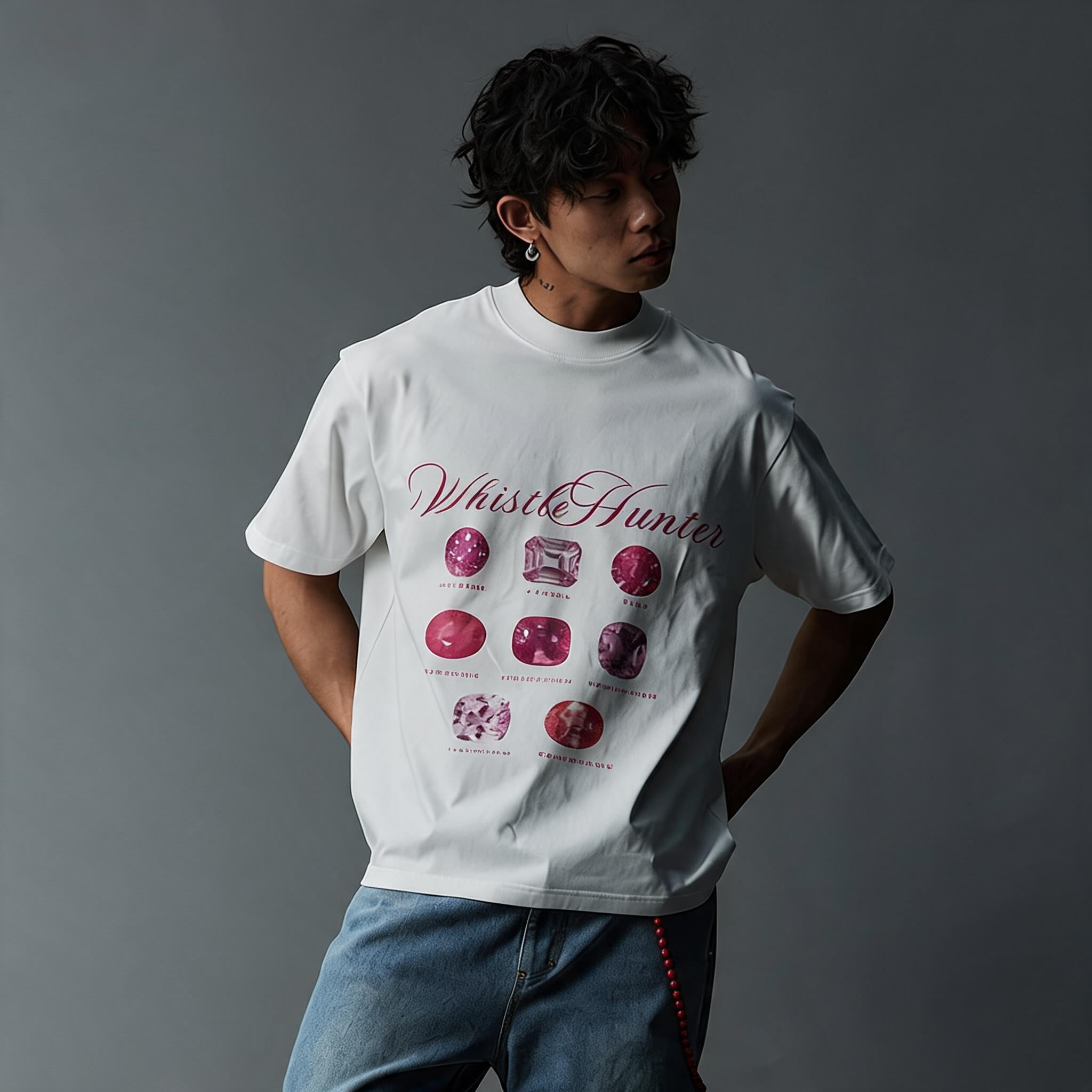 Vintage Loose White Pink Diamond Tee