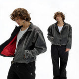 Cropped Loose Red Lined Puffer Coat