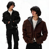 Two-Tone Cropped Lace Pocket Magnetic Jacket