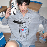Retro Plaid Pinocchio Bear Print Shirt