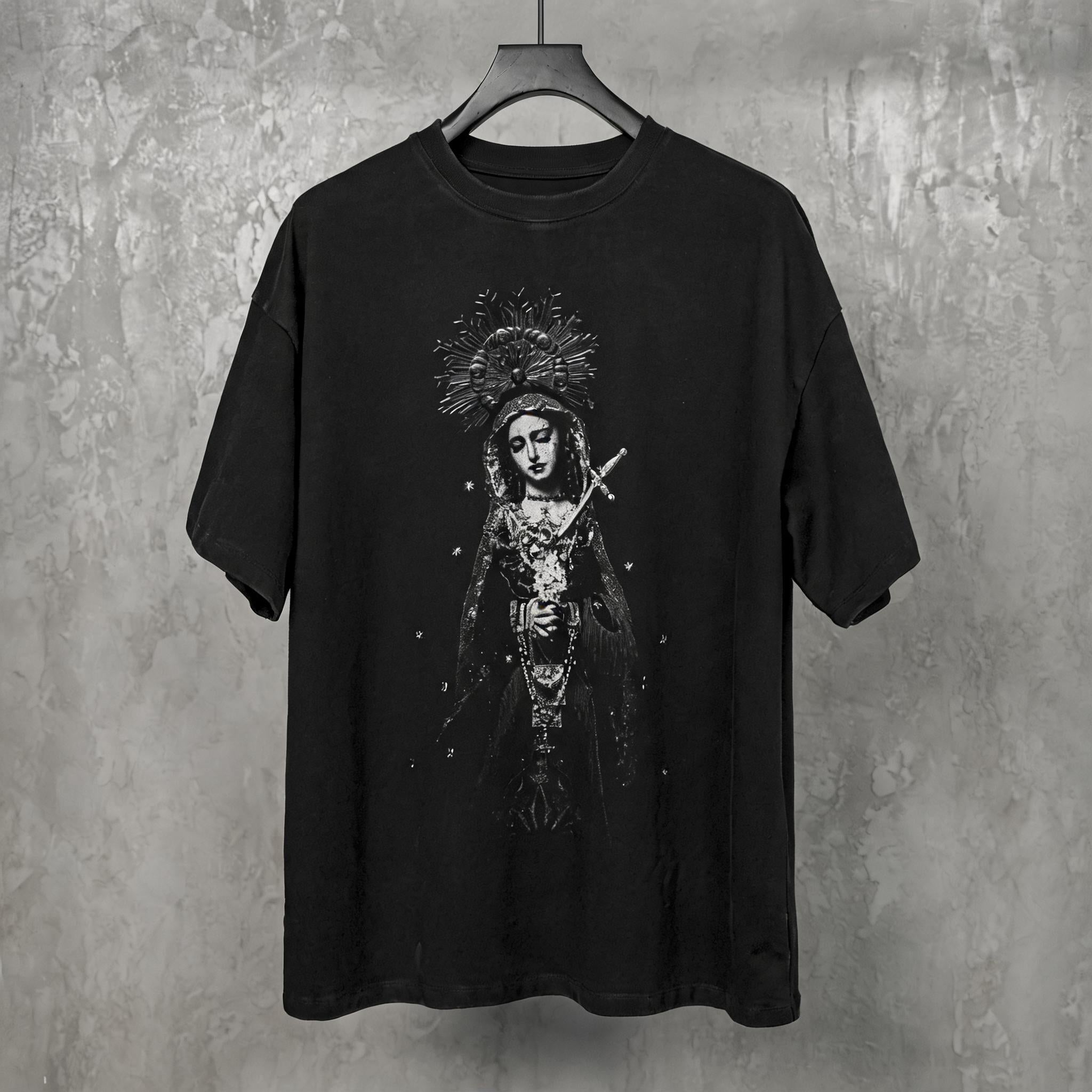 Washed Black Printed Cotton Loose T-Shirt