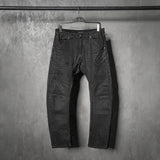 Waxed Distressed Curved Slim Jeans