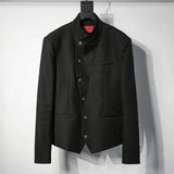 Structured Shoulder Wrinkle-Resistant Linen Slim Blazer