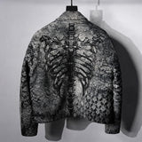 Dark Skeleton Embroidery Boxy Coat