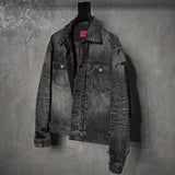 Washed Grey Plaid Lined Denim Jacket