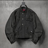 Loose Dark Curved Nylon Biker Jacket