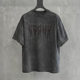 Loose Washed Dark Gray Printed Tee