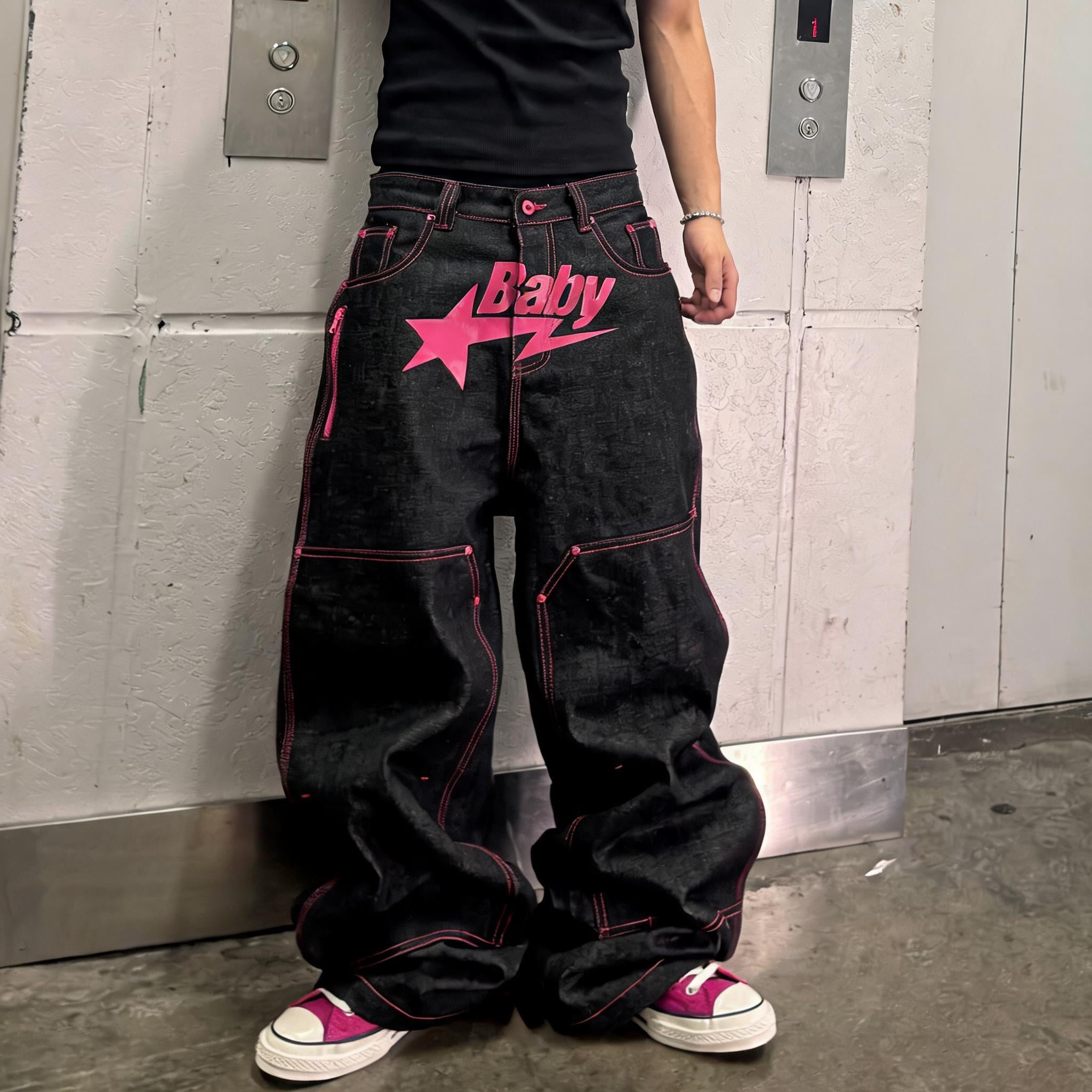 2000s Pink Baby Bootleg Straight Jeans