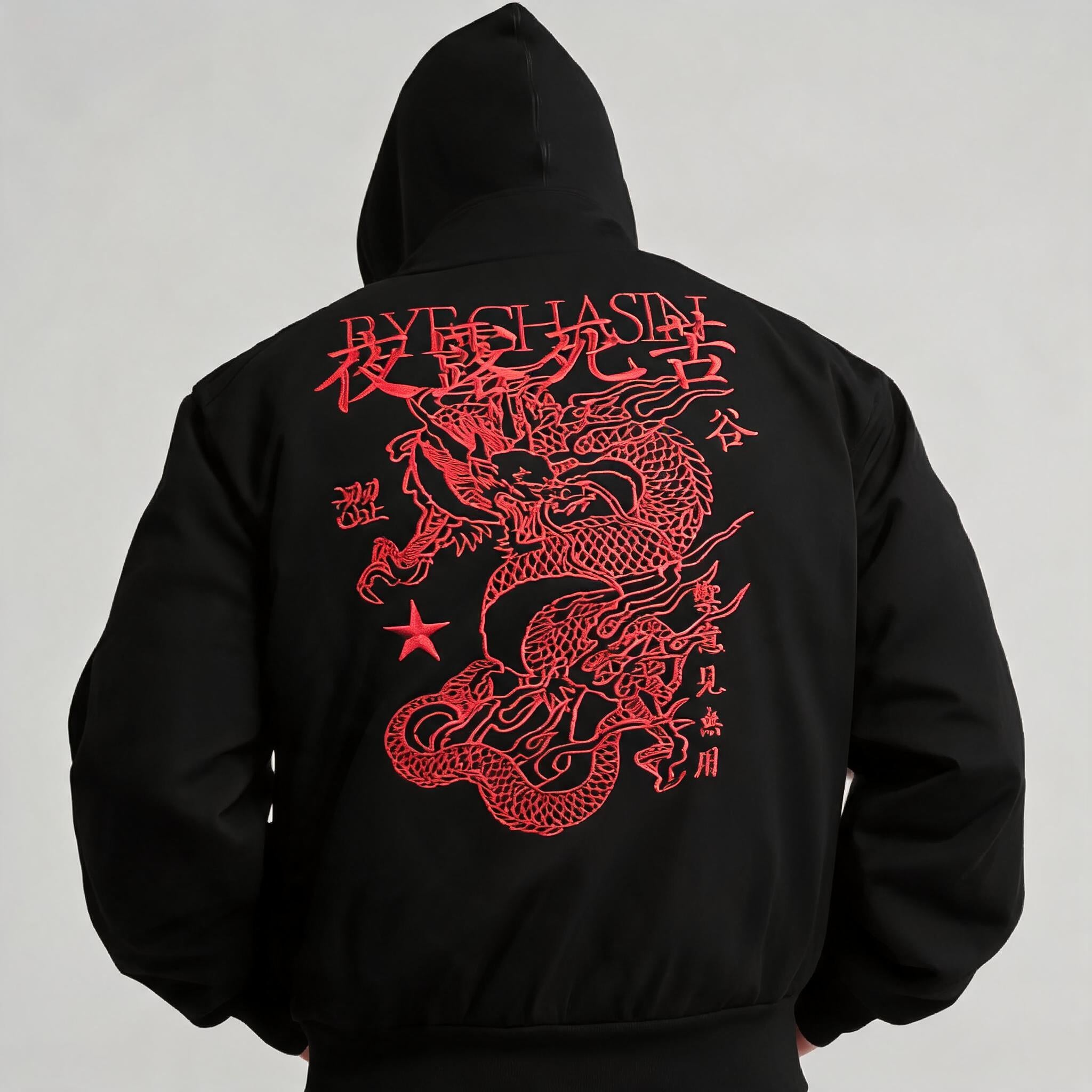 Embroidered Slim Crop Hooded Shoulder-Padded Jacket