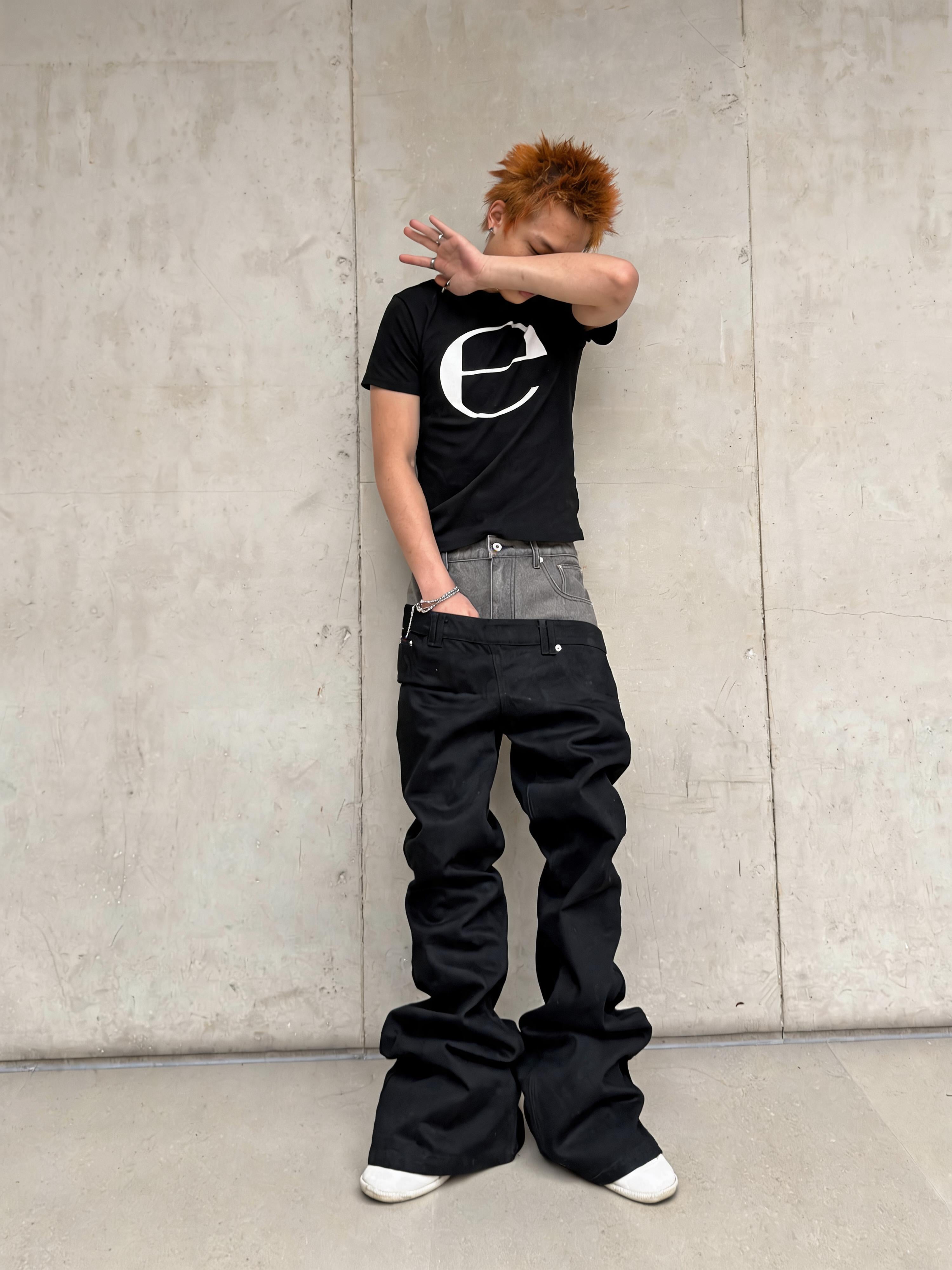 Double Waist Waxed Bootcut Pants
