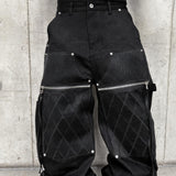 Black Waxed Straight Mesh Cord Jeans