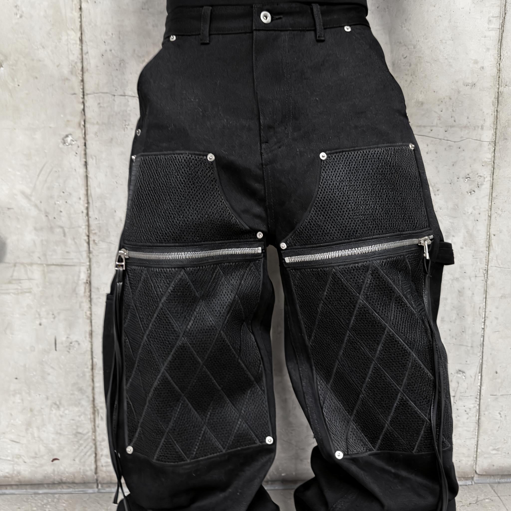 Black Waxed Straight Mesh Cord Jeans
