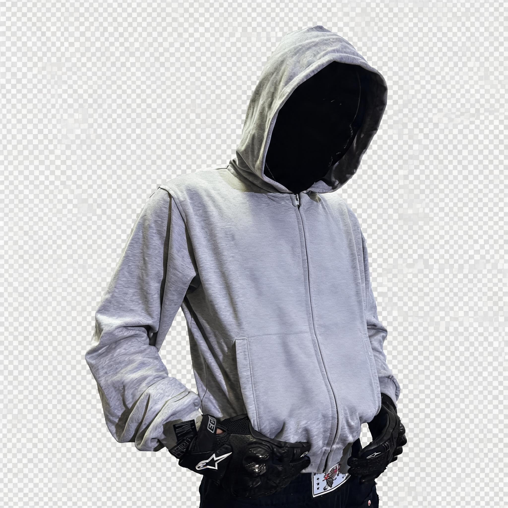 Slim Cropped Gray Flag-Embroidered Zip Hoodie