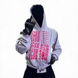 Slim Cropped Gray Flag-Embroidered Zip Hoodie